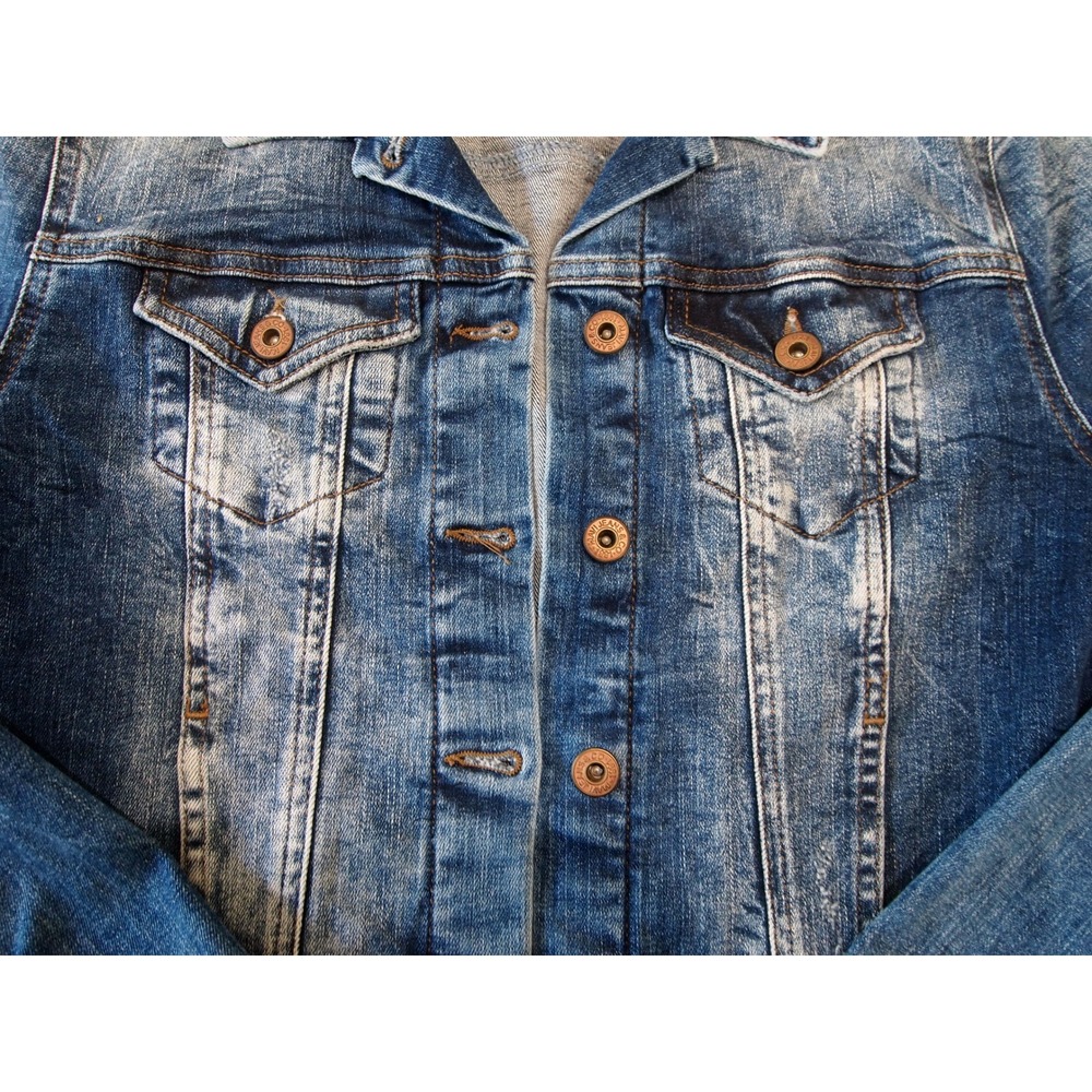 Mavi Jeans Co Denim Jacket Blue Wash Distressed Button Front Trucker Style - Picture 3 of 10
